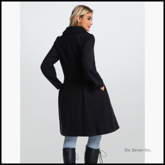 Double Breasted Lapel Trench Coat with Pockets A-Line Silhouette - Picture 4 of 7
